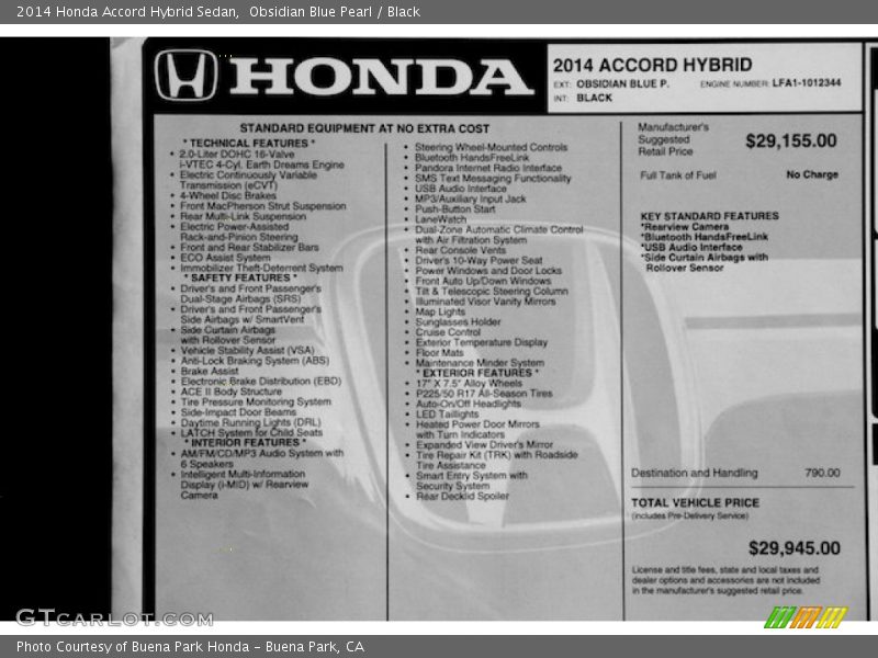  2014 Accord Hybrid Sedan Window Sticker