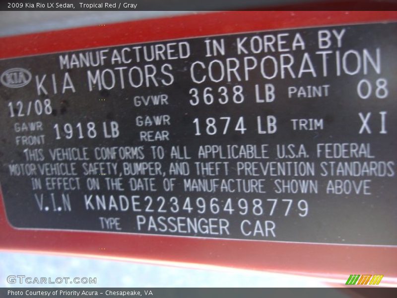 Tropical Red / Gray 2009 Kia Rio LX Sedan