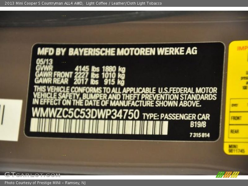 Light Coffee / Leather/Cloth Light Tobacco 2013 Mini Cooper S Countryman ALL4 AWD
