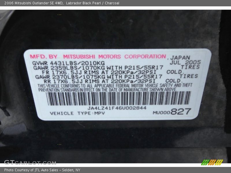 Labrador Black Pearl / Charcoal 2006 Mitsubishi Outlander SE 4WD