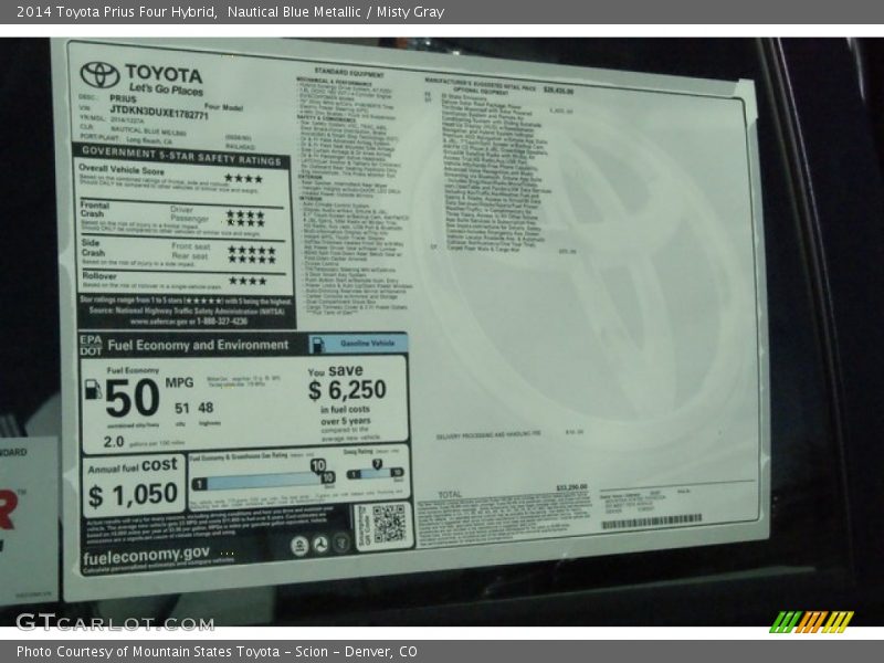Nautical Blue Metallic / Misty Gray 2014 Toyota Prius Four Hybrid