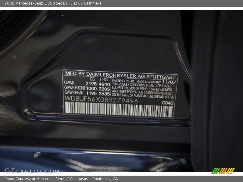 Black / Cashmere 2008 Mercedes-Benz E 350 Sedan