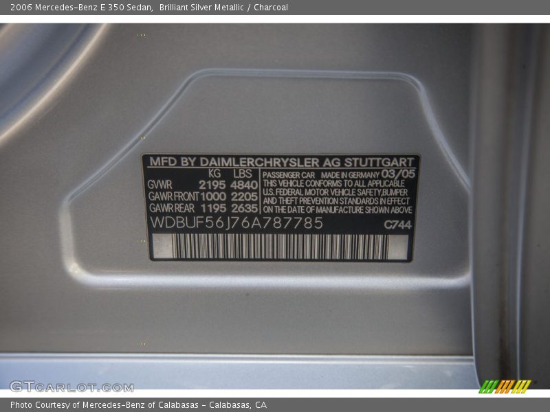 Brilliant Silver Metallic / Charcoal 2006 Mercedes-Benz E 350 Sedan