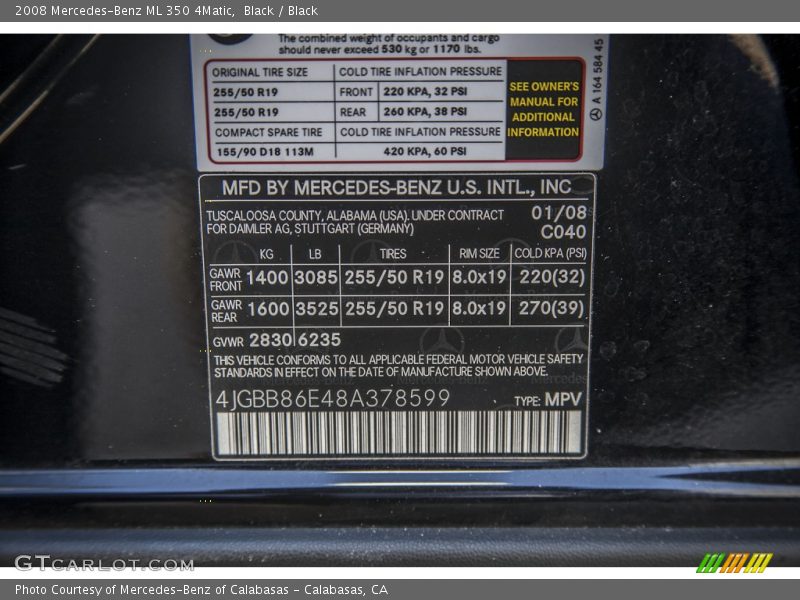 Black / Black 2008 Mercedes-Benz ML 350 4Matic
