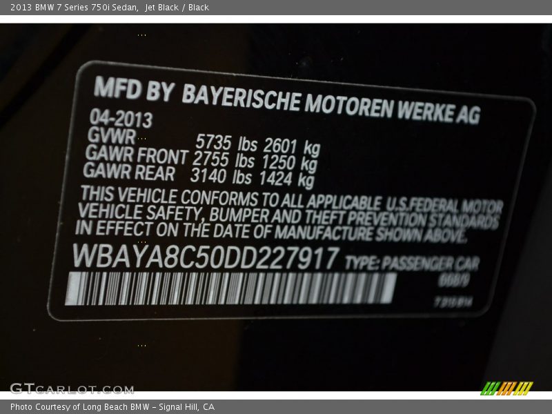 Jet Black / Black 2013 BMW 7 Series 750i Sedan