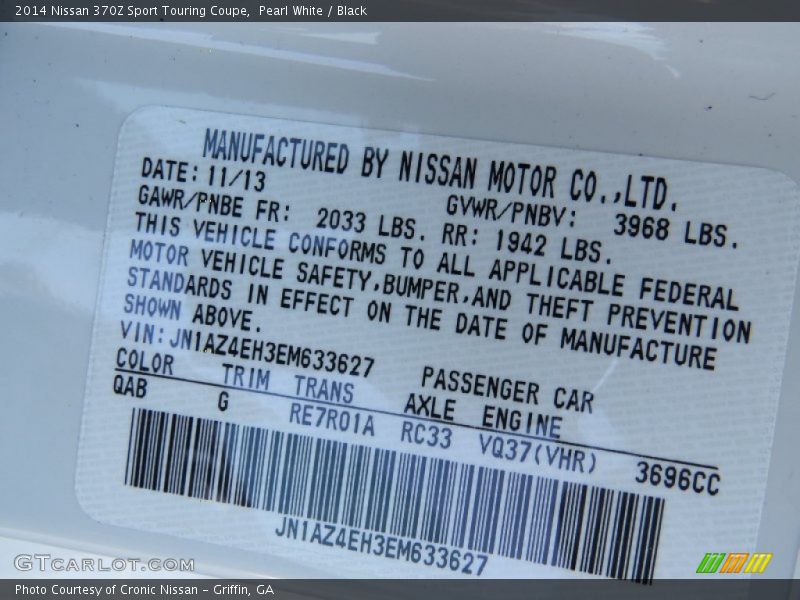 2014 370Z Sport Touring Coupe Pearl White Color Code QAB