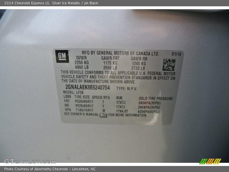 Silver Ice Metallic / Jet Black 2014 Chevrolet Equinox LS