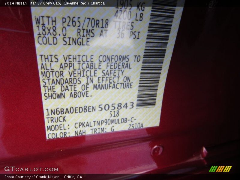2014 Titan SV Crew Cab Cayenne Red Color Code NAH