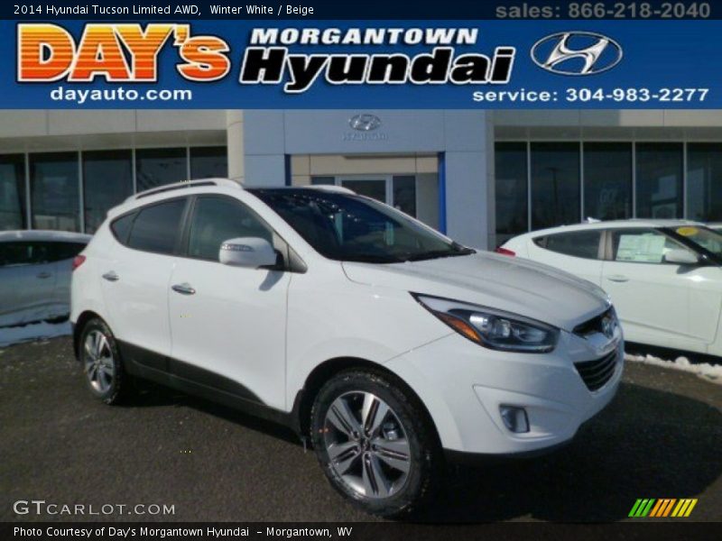 Winter White / Beige 2014 Hyundai Tucson Limited AWD