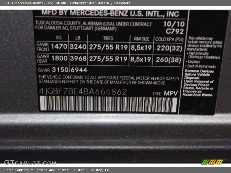 Palladium Silver Metallic / Cashmere 2011 Mercedes-Benz GL 450 4Matic