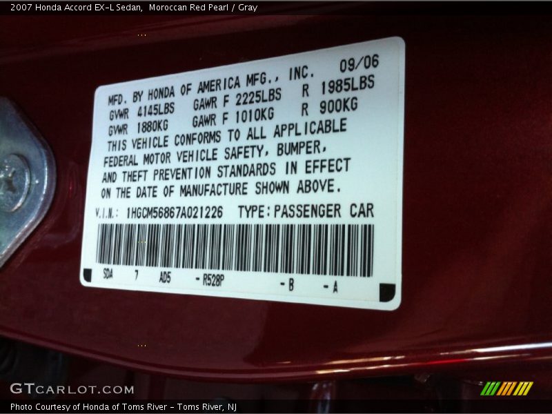 Moroccan Red Pearl / Gray 2007 Honda Accord EX-L Sedan