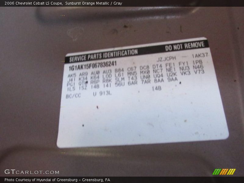 Sunburst Orange Metallic / Gray 2006 Chevrolet Cobalt LS Coupe