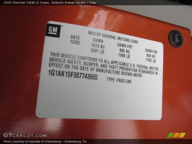 Sunburst Orange Metallic / Gray 2006 Chevrolet Cobalt LS Coupe