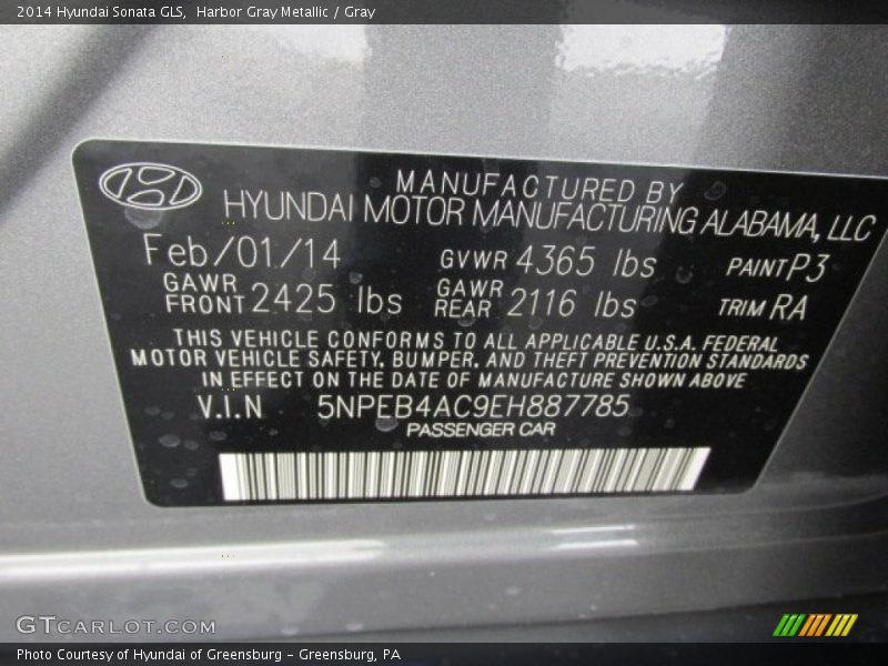 Harbor Gray Metallic / Gray 2014 Hyundai Sonata GLS