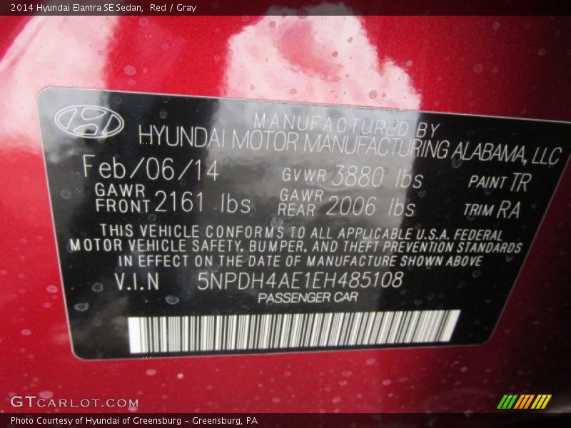 Red / Gray 2014 Hyundai Elantra SE Sedan