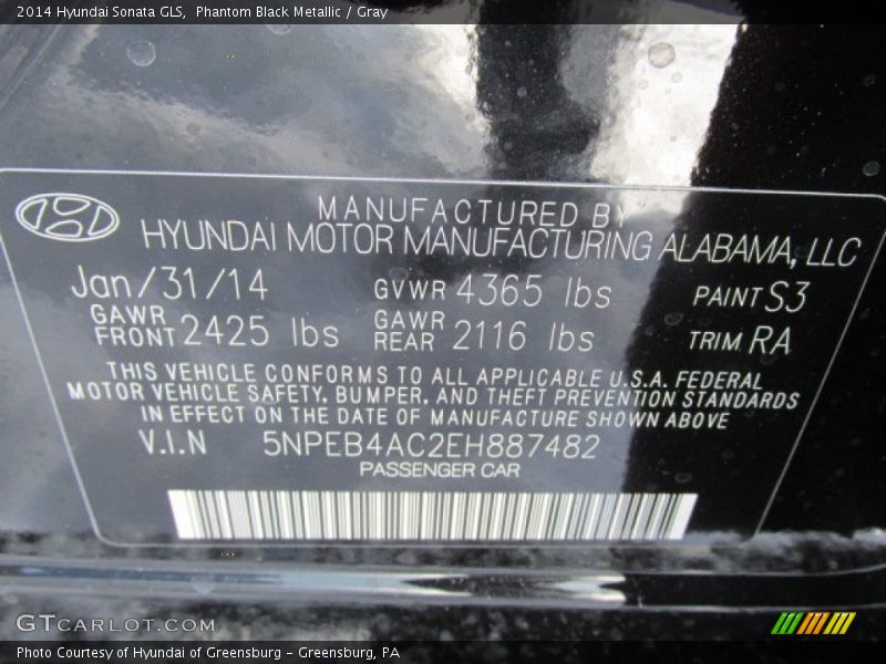 Phantom Black Metallic / Gray 2014 Hyundai Sonata GLS