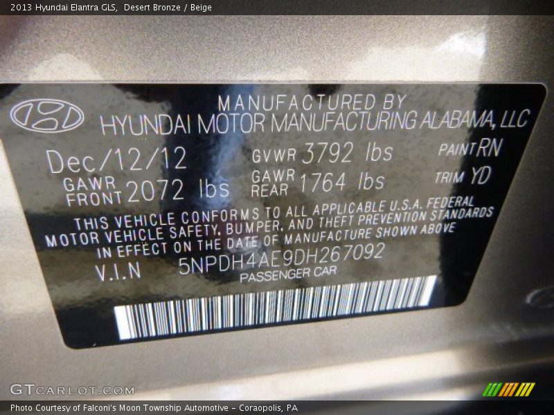 Desert Bronze / Beige 2013 Hyundai Elantra GLS