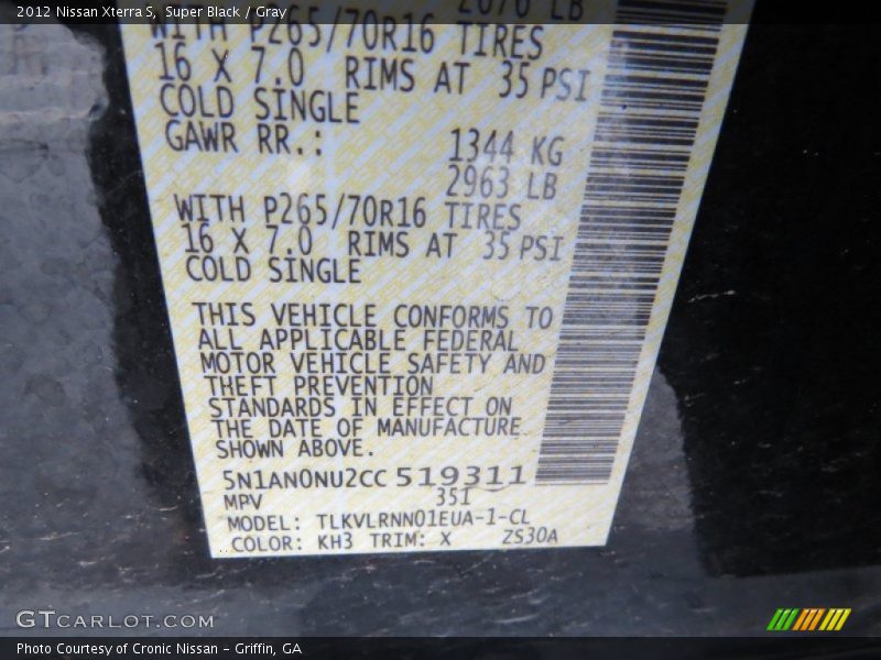Super Black / Gray 2012 Nissan Xterra S
