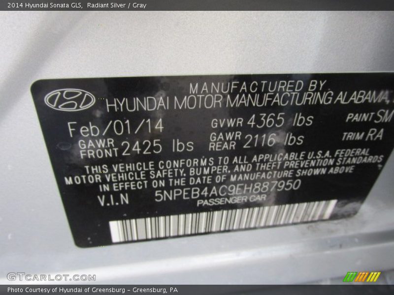 Radiant Silver / Gray 2014 Hyundai Sonata GLS