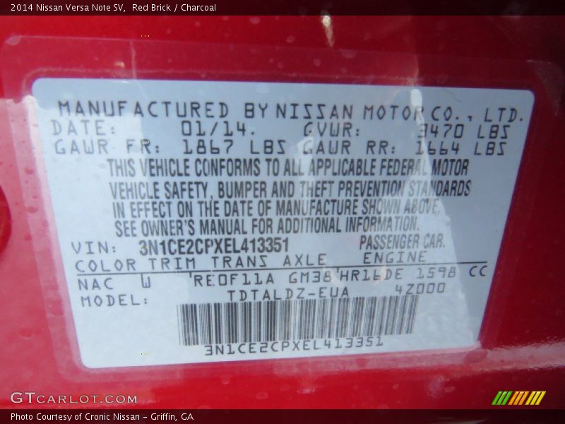 Red Brick / Charcoal 2014 Nissan Versa Note SV