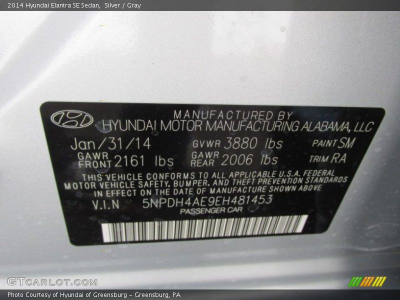 Silver / Gray 2014 Hyundai Elantra SE Sedan