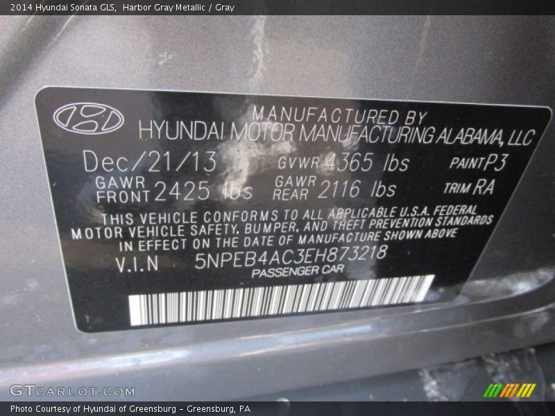 Harbor Gray Metallic / Gray 2014 Hyundai Sonata GLS