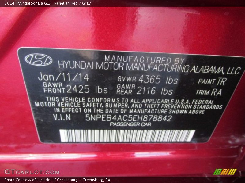 Venetian Red / Gray 2014 Hyundai Sonata GLS
