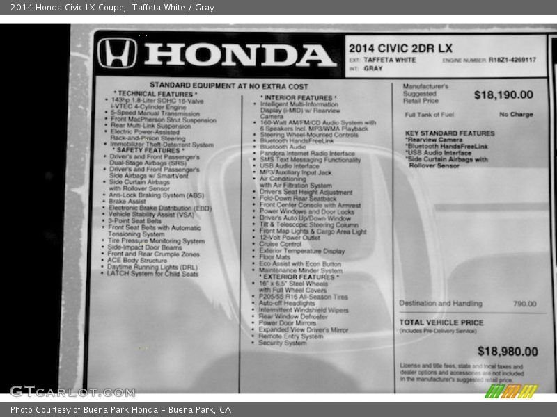  2014 Civic LX Coupe Window Sticker