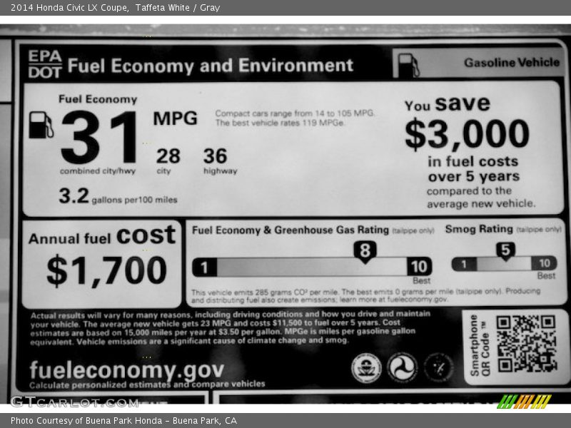  2014 Civic LX Coupe Window Sticker