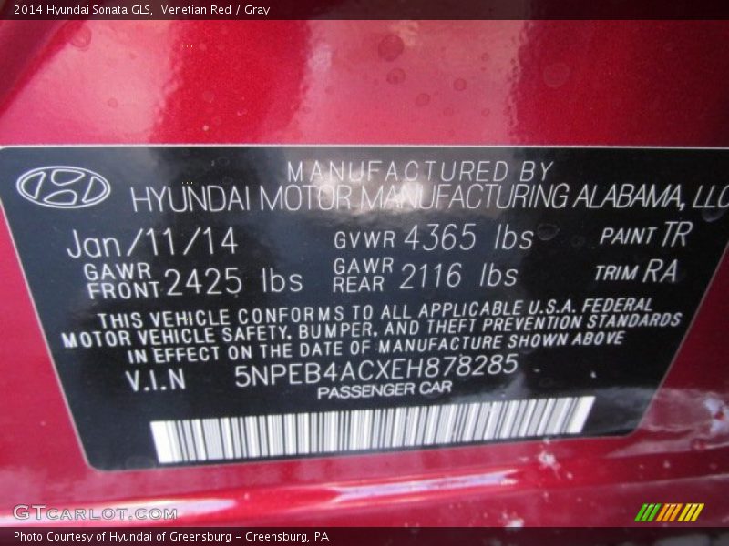 Venetian Red / Gray 2014 Hyundai Sonata GLS