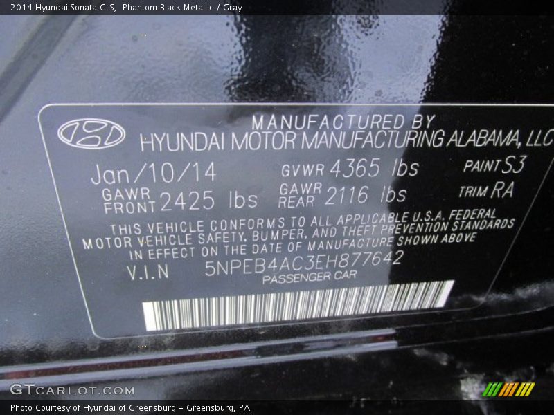Phantom Black Metallic / Gray 2014 Hyundai Sonata GLS