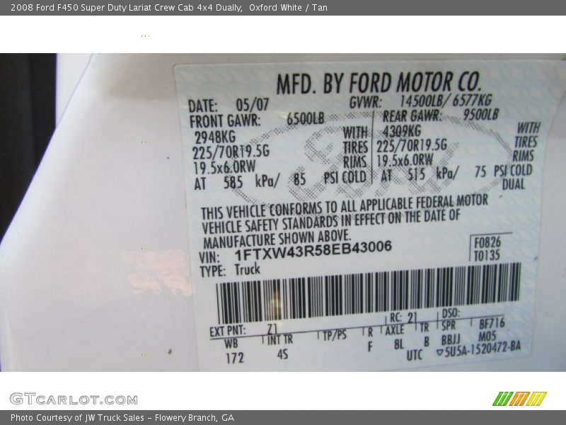 Oxford White / Tan 2008 Ford F450 Super Duty Lariat Crew Cab 4x4 Dually