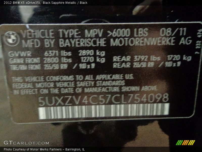 Black Sapphire Metallic / Black 2012 BMW X5 xDrive35i