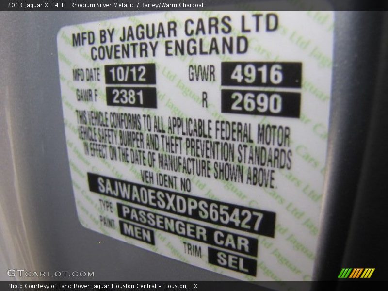 Rhodium Silver Metallic / Barley/Warm Charcoal 2013 Jaguar XF I4 T