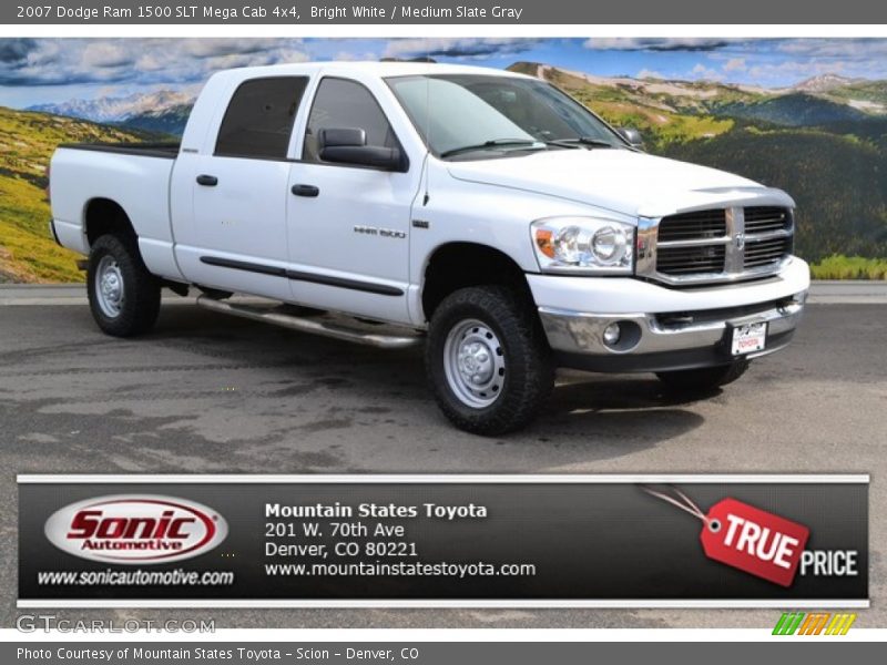 Bright White / Medium Slate Gray 2007 Dodge Ram 1500 SLT Mega Cab 4x4