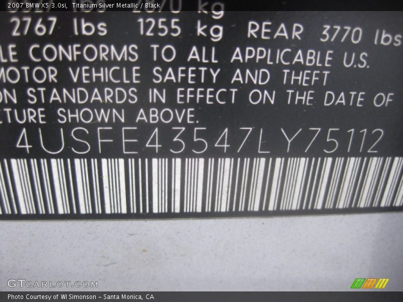Titanium Silver Metallic / Black 2007 BMW X5 3.0si