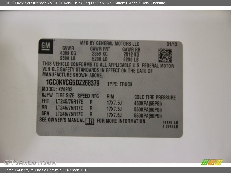 Summit White / Dark Titanium 2013 Chevrolet Silverado 2500HD Work Truck Regular Cab 4x4