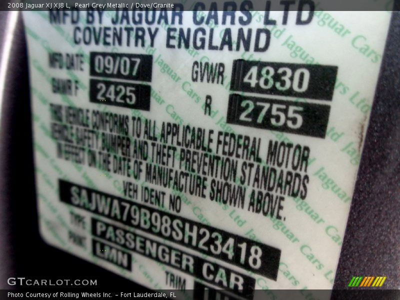 2008 XJ XJ8 L Pearl Grey Metallic Color Code LMN