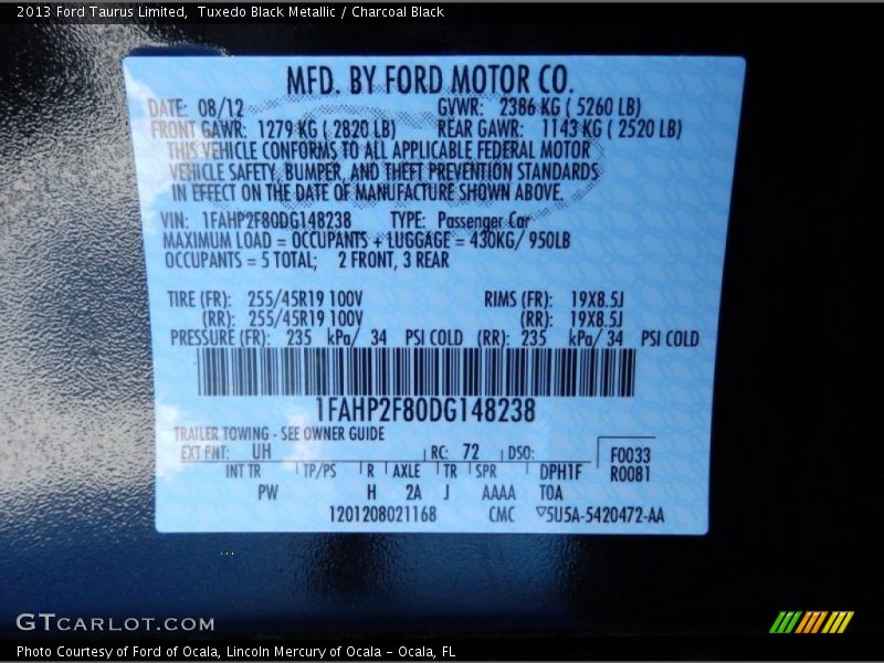 Tuxedo Black Metallic / Charcoal Black 2013 Ford Taurus Limited