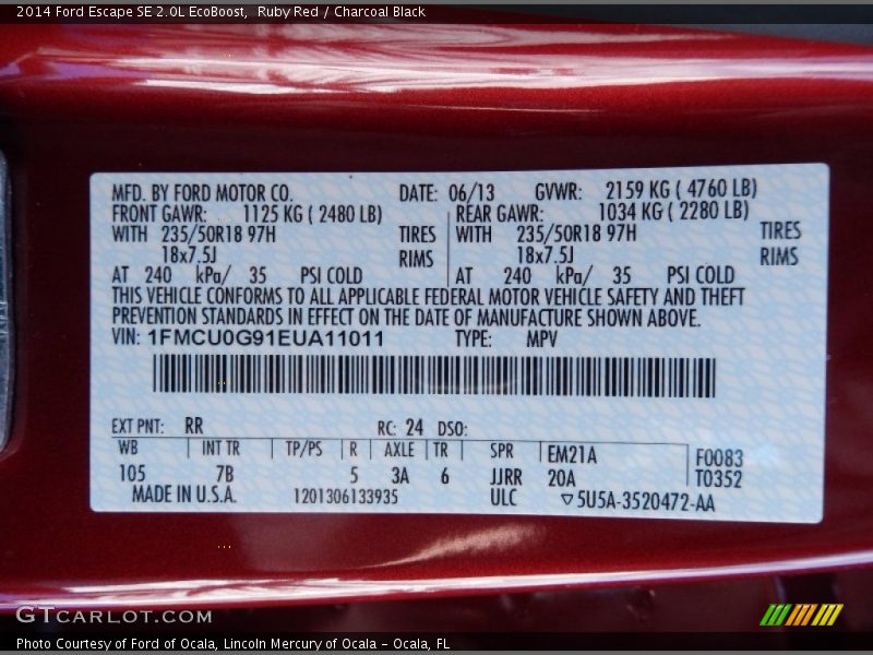 Ruby Red / Charcoal Black 2014 Ford Escape SE 2.0L EcoBoost