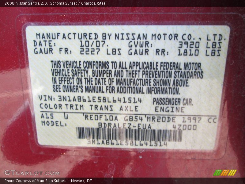 Sonoma Sunset / Charcoal/Steel 2008 Nissan Sentra 2.0