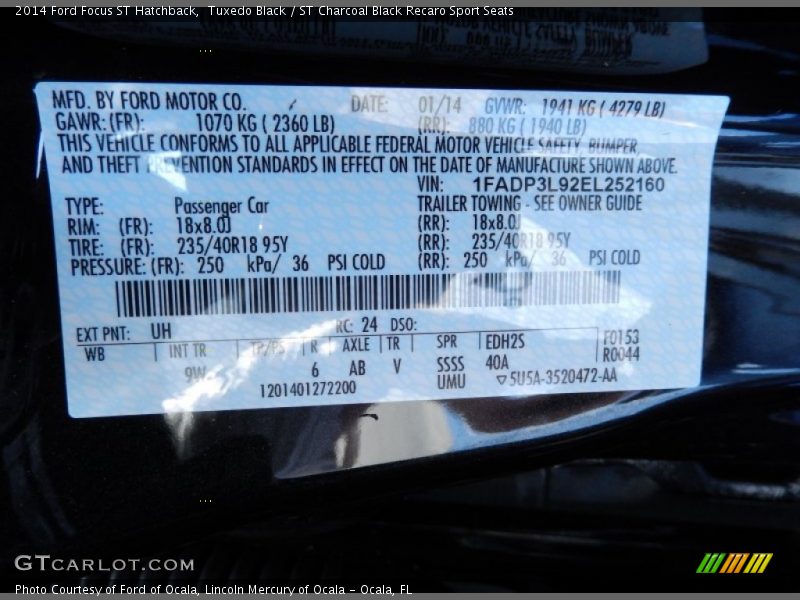 Tuxedo Black / ST Charcoal Black Recaro Sport Seats 2014 Ford Focus ST Hatchback