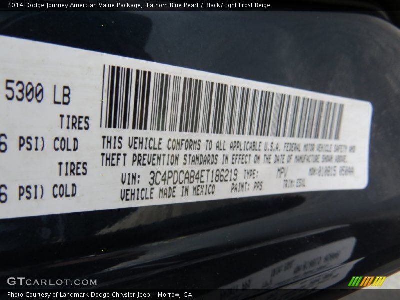 Fathom Blue Pearl / Black/Light Frost Beige 2014 Dodge Journey Amercian Value Package