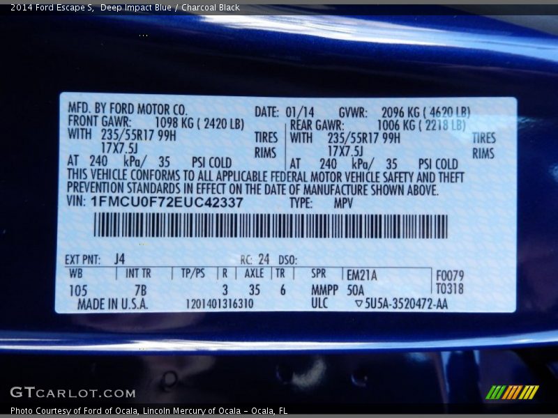 Deep Impact Blue / Charcoal Black 2014 Ford Escape S