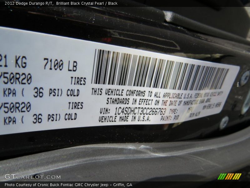 Brilliant Black Crystal Pearl / Black 2012 Dodge Durango R/T