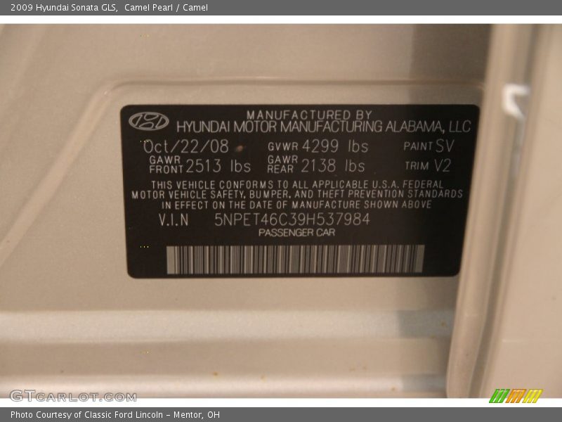 Camel Pearl / Camel 2009 Hyundai Sonata GLS