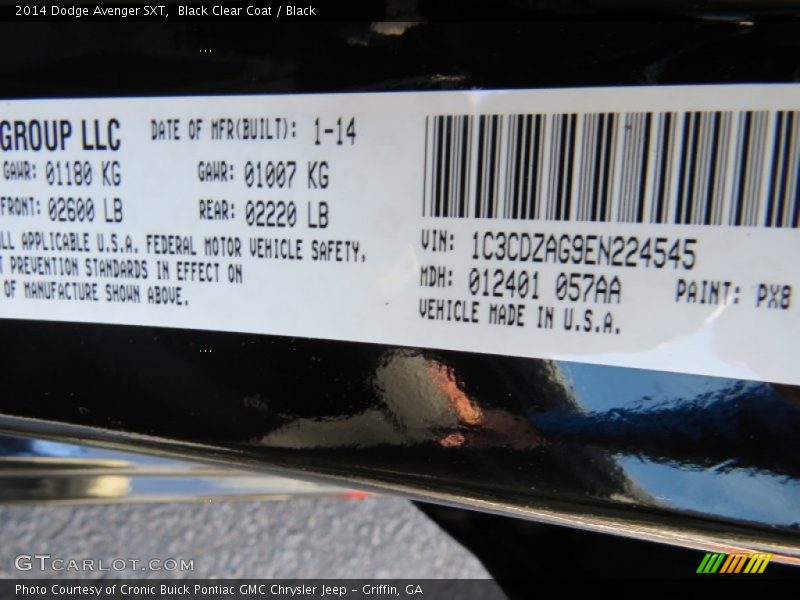 Black Clear Coat / Black 2014 Dodge Avenger SXT