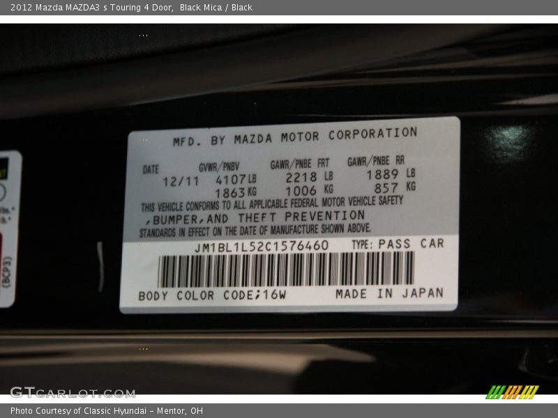 Black Mica / Black 2012 Mazda MAZDA3 s Touring 4 Door
