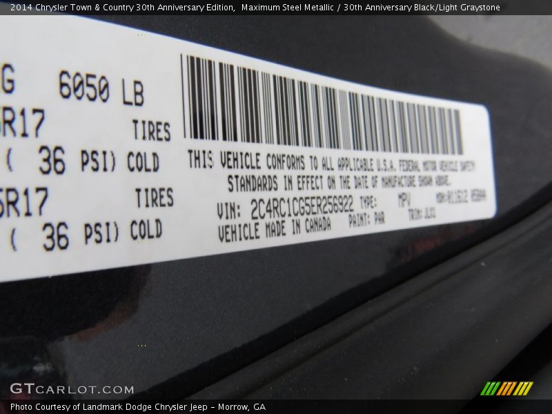 Maximum Steel Metallic / 30th Anniversary Black/Light Graystone 2014 Chrysler Town & Country 30th Anniversary Edition