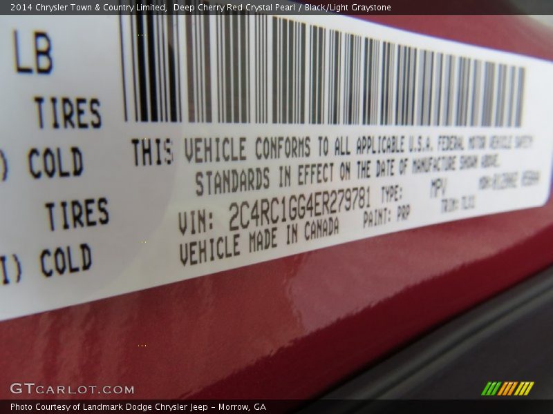 Deep Cherry Red Crystal Pearl / Black/Light Graystone 2014 Chrysler Town & Country Limited